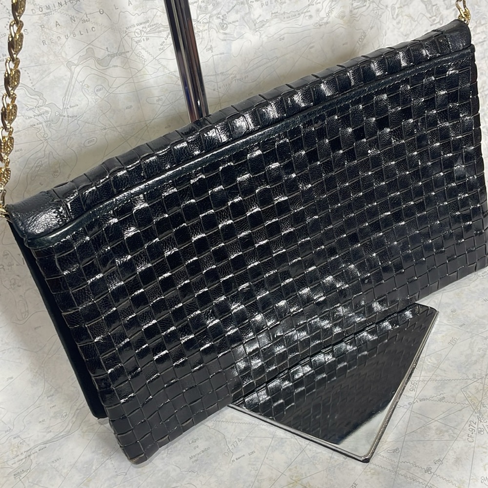 ☔️ VINTAGE ENVELOPE/S-CHAIN WOVEN LEATHER SUEDE CLUTCH - Picture 8 of 12